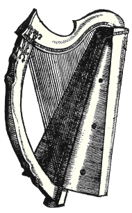 after Michael Praetorius' Theatrum Instrumentorum (1618) : Irish harp with brass strings